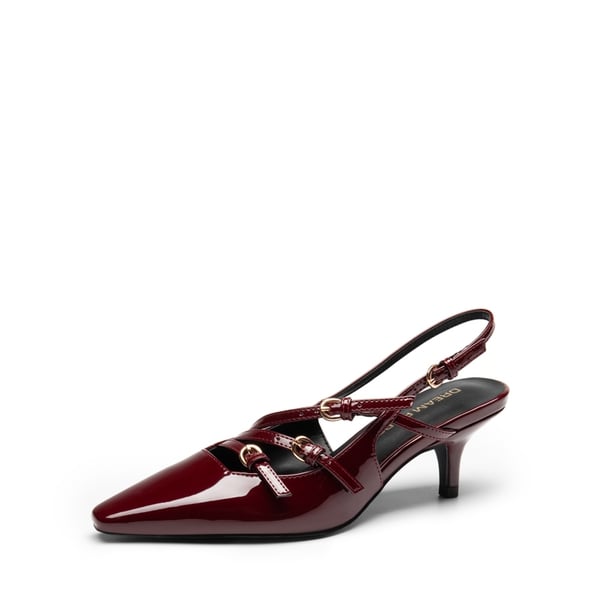 Buckle Slingback Stiletto Heel Pumps - RED WINE -  0
